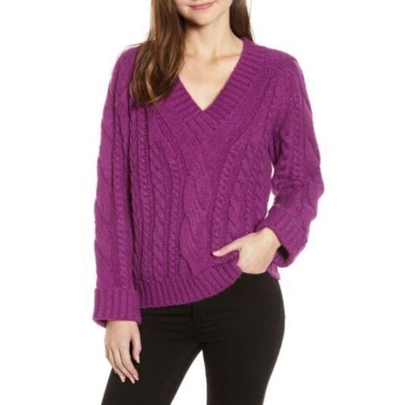 Rebecca Minkoff Maxine Purple Oversized Cable Knit Mohair Wool Sweater Medium - Picture 1 of 8